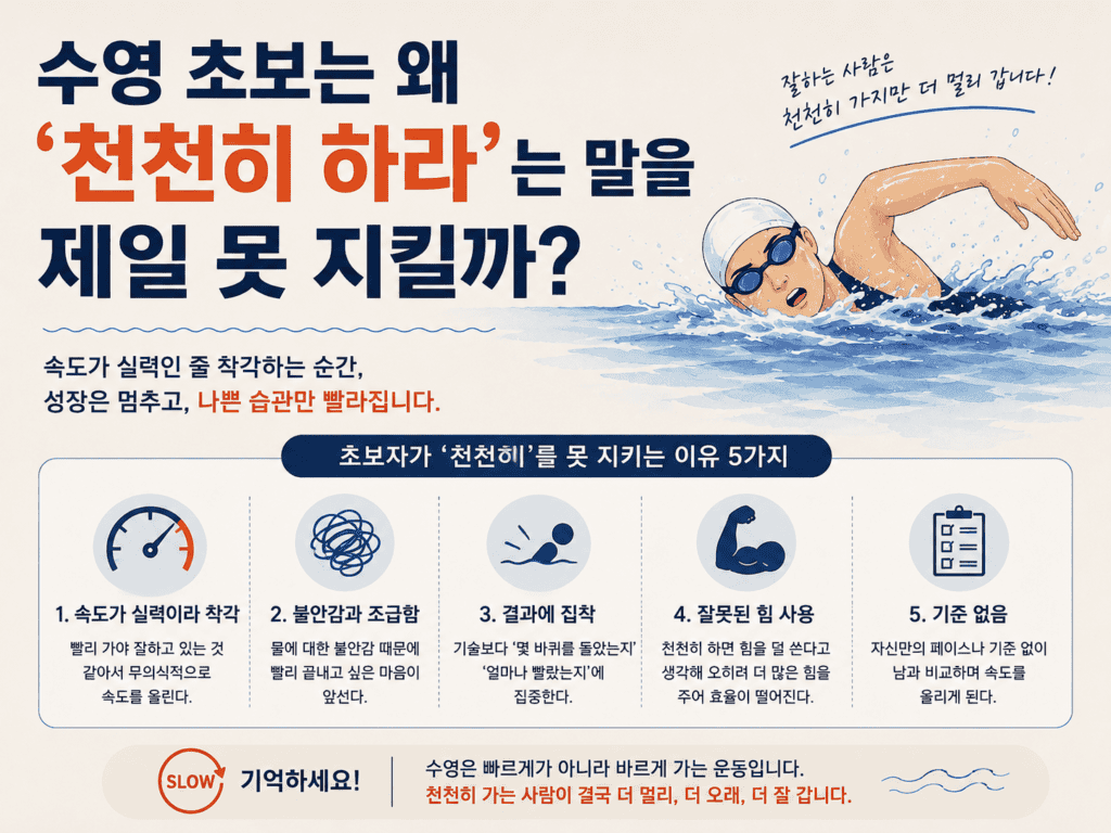 수영 초보 천천히 수영